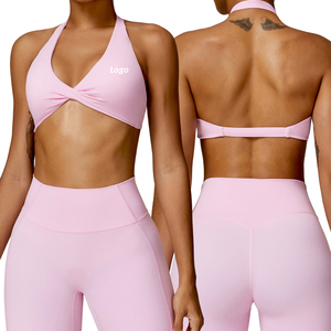 Stretchy Halter Strap Sports Bra with Removable <b>Pads</b> Plus Size High Support Customizable Colors & Logo Front/Back Bulk Order - Product Image 5