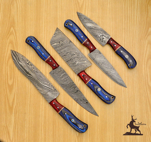 Juego de cuchillos de chef de acero damasco personalizable mango de madera pakka de cocina para Navidad/Pascua/novia/novio/padre OEM - Product Image 2