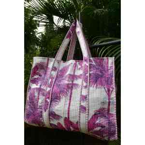 Sac fourre-tout de haute qualité en coton blanc à panneaux, imprimé à la main, avec fermeture éclair, broderie bohème, textile RAJASTHANI pour femme - Product Image 3