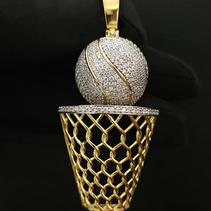 Colgante de Aro de Baloncesto en Acabado Dorado, Completamente Engastado con Moissanita, Joyería Deportiva Hip Hop - Product Image 1