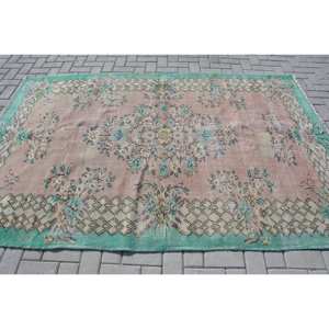 Vintage <b>Turkish</b> <b>Rug</b> Large 5.4 X 8.1ft Green Patchwork Design Wool Material Latex Backing for Teens Rectangular Shape Tabriz - Product Image 3