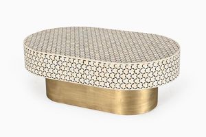 Table basse moderne d'incrustation d'os de forme ovale de vente chaude de qualité supérieure avec la base d'or - Product Image 2