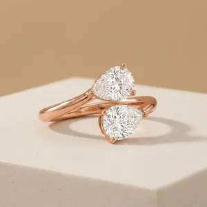 Women's 18K Rose, Yellow Gold Pear Cut Toi et Moi Lab Grown <b>Diamond</b> <b>Ring</b> IGI Certified Classic Style Everyday Wear <b>Ring</b> For Her - Product Image 1