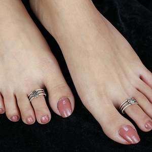 Tridha Floral Motif Silver <b>Toe</b>-<b>Rings</b> Multi-Wired Pair of Fashion Jewelry - Product Image 3