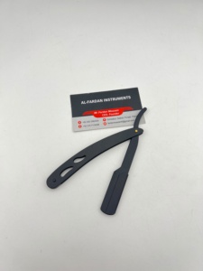 Rasoir à barbe de barbier à marque privée, en acier inoxydable, à lame unique interchangeable, couleur noir mat, type rasoir turc à lame traversante - Product Image 3