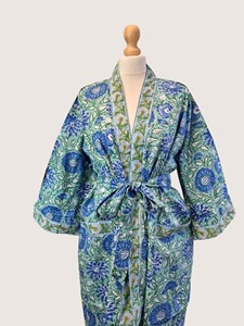 Bata Larga Estampada Floral para Mujer, Manga Larga, Cuello Mandarín, 100% Algodón, Suave, Informal, para Primavera - Product Image 6