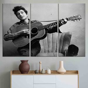 Impresión en lienzo de guitarra de Bob Dylan: arte de pared icónico, decoración moderna, JUEGO DE 3 LIEÑOS - Product Image 1