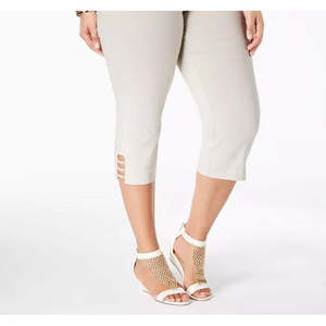 Collezione JM: Pantaloni Capri da Donna Taglie Forti, Beige Scuro, Vita Alta, Stile Casual a Gamba Larga, Vestibilità Comoda, Disponibili XL 3X - Product Image 3