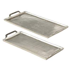 Bandeja de servicio de metal de Calidad exclusiva, mango de cuero, diseño elegante, bandeja de café martillada más vendida, forma rectangular a granel - Product Image 2