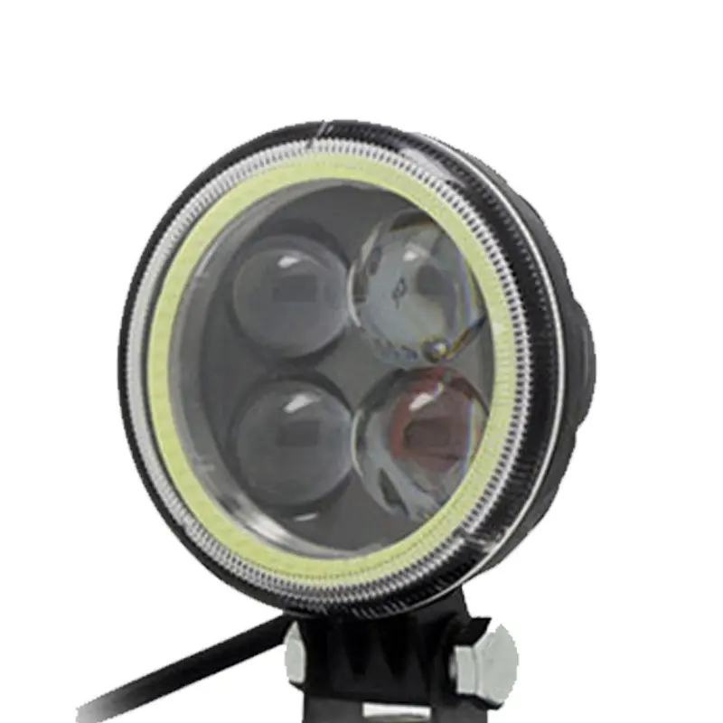 Mini foco LED modificado para motocicleta, lente 4D de 12W con anillo de ojo de Ángel COB, luz de trabajo para scooter