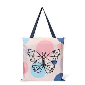 Butterfly <b>Cotton</b> Canvas Tote Bags Zipper Closure Customizable Logo Solid Color Letter Decoration PU Polyester Lining Satin - Product Image 6