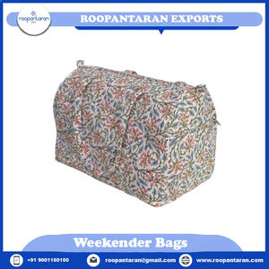 Large Stylish Eco-Friendly <b>Weekender</b> Duffle Bag Soft Cotton Hand Block Print Fabric Fashionable Striped Cosmetic Bags <b>Cases</b> - Product Image 2