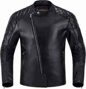 Chaqueta de Motociclista de Cuero para Hombre - Chaqueta de Cuero PU Negra con Protección CE, Resistente al Agua y al Viento - Product Image 1
