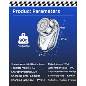 Mini rasoir électrique avec lame rotative simple, utilisation humide/sèche, étanche IPX7, portable et recharge rapide, longue autonomie, lavable - Product Image 5