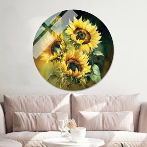 Arte de pared de vidrio templado con diseño de girasol: Impresión floral moderna en lienzo, vidrio circular - Product Image 1