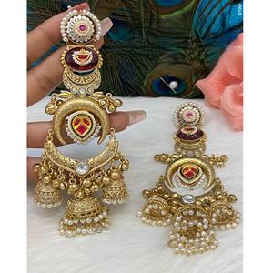 Boucles d'oreilles pendantes en moissanite plaquées or de qualité supérieure, élégantes, pour femmes et filles, style traditionnel, collection pour mariage - Product Image 2