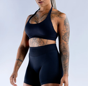 Soutien-gorge de sport sans couture à col licou avec rembourrage intégré, motif uni, grande taille, haute qualité, pour entraînement intensif, collection 2026 - Product Image 4