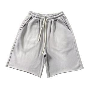 Unisex Distressed Sun Faded Sweat Shorts With Long <b>Strings</b> Custom 3D Print 100% Cotton Summer Acid Wash Shorts Men - Product Image 1