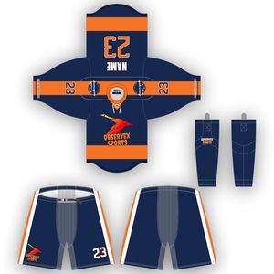 Ensemble de maillots de hockey sur glace cousus et coupés en sergé personnalisé coquilles et chaussettes de pantalon de hockey brodées - Product Image 1