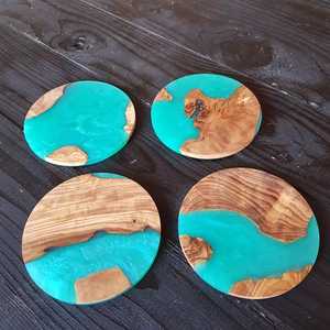 Modern Classic Wooden Resin Coasters Square and Round Cup Coasters for Drinks for Home or Office Use - Product Image 2