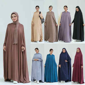 Haute qualité Thobe / Thawb 2025 nouveau musulman dubaï vêtements islamiques EID femmes 2 pièces Nida Robe Khimar Jilbabs et Robe musulmane - Product Image 2