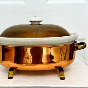 Plat de restauration en cuivre pur et laiton avec couvercle pour restaurant à la maison et ustensiles de cuisine décor de plat de service de couleur cuivre plat de service - Product Image 1