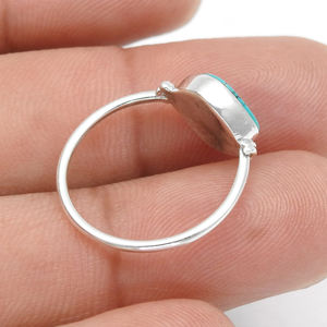 Precio al por mayor de alta calidad, anillo con forma de cojín de piedras preciosas de turquesa Natural de Plata de Ley 925 para mujer y niña, joyería hecha a mano - Product Image 5
