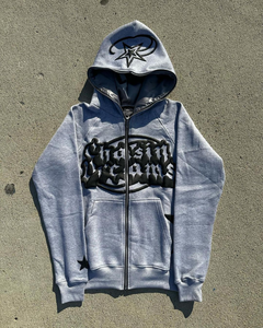 Hoodies Hommes 100% Coton Streetwear 3D Puff Print Surdimensionné Manches Raglan Satin Doublé Full Face Zip-up Brodé Hiver - Product Image 4