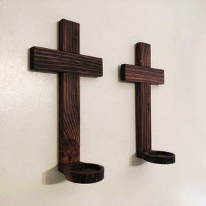 Cruces de pared de madera hechas a mano asequibles, candelabros votivos, Cruz decorativa para bodas, bautizos e interiores de iglesias - Product Image 6