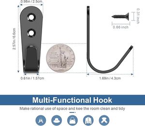 Heavy Duty Single Prong <b>Wall</b> Hooks for Clothing Premium Quality Aluminium <b>Rails</b> With Screws Included - Product Image 3