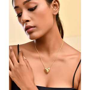 Collier Pendentif Coeur Puffy en Argent Sterling et Or Vermeil Or/Argent/Or Rose Couleurs - Product Image 3