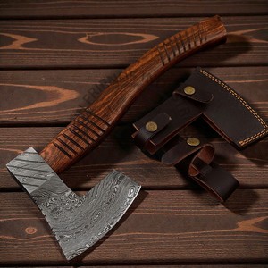 Handmade Damascus Steel <b>Axe</b> High Quality Forged Bearded Hatchet <b>Axe</b> with Rosewood Handle and Leather Sheath Custom DIY Grade - Product Image 4