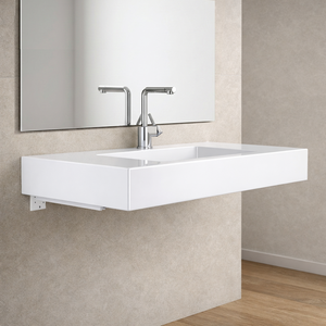 Lavabo Koricini Manchester 100 cm in resina bianca opaca con staffe di supporto - Product Image 2