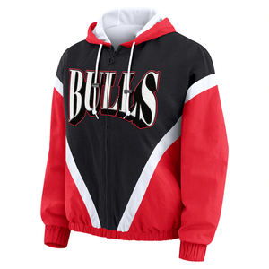 Chaqueta cortavientos con capucha de invierno vintage con cremallera completa personalizada, chaquetas de equipo de baloncesto de poliéster 100% con parche bordado - Product Image 2