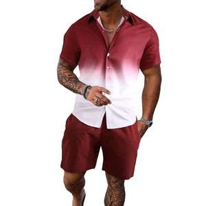 Conjunto de 2 piezas de camisa para hombre, conjunto de camisa, ropa de vacaciones de verano para hombre, camisa de playa de gran tamaño con botones de manga corta, traje corto - Product Image 1