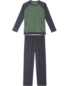 Pijamas de LICRA de algodón para mujer con hermoso estampado de cuello redondo traje de noche largo transpirable cómodo conjunto de ropa de dormir - Product Image 1