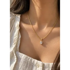 Oval Solitaire Link <b>Necklace</b>-Fashion Chains for Women - Product Image 4