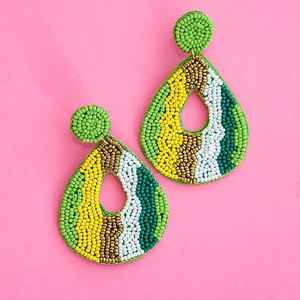 Boucles d'oreilles européennes américaines perlées Western Set Classic Green White Design Studs Gold Finish Bohemian Wedding Accessory Wholesale - Product Image 2