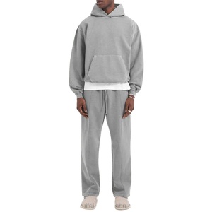 Heavyweight Cotton Acid Wash Hoodie and Sweatpants Set 2 Pieces Plain Blank Vintage Sweatsuits Tracksuits for Men - Product Image 1