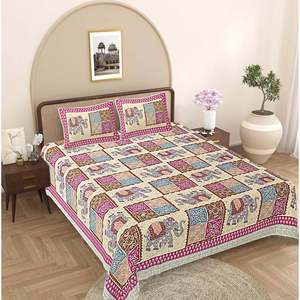 Drap de lit King Size rose 240 TC 100% coton avec 2 taies d'oreiller, motifs ethniques, draps-housses pour usage domestique (ADB1479) - Product Image 1