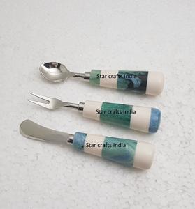 Manche en écorce de bois de manguier de haute qualité ensemble de couverts de cuisine en acier inoxydable avec cuillère plaquée argentée fourchette couteau ensemble de 3 - Product Image 4