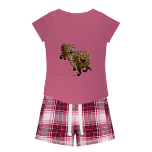 Cheetah Brothers T-shirt décontracté pour filles et short en flanelle douce pour la saison d'automne - Product Image 1