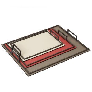 Bandeja de servicio de cuero grueso para estante multiusos con plataforma ancha y detalle de puntada fuerte para sostener velas, libros y más - Product Image 3