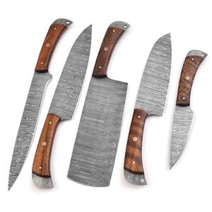 Juego de Cuchillos de Chef de Acero de Damasco de Cinco Piezas Nordic Forge, Mangos de Madera de Palisandro, Juego de Cuchillos de Cocina Hechos a Mano con Diseño Personalizado OEM, Cuchillos de Espiga Completa - Product Image 3