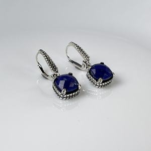 Pendientes minimalistas de lapislázuli de Plata de Ley 925, regalo de joyería de piedra azul clásica para mujer - Product Image 4