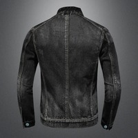 Chaqueta Bomber Vintage de Alta Calidad para Hombre, 100% Algodón, con Capucha, Cuello Alto, Estilo Motero, Abrigo de Mezclilla, Prenda Exterior Negra