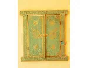 New Arrival Handcrafted Rustic Indian Handmade Wooden Window Wall Decor Cottage for Home Office Painted Jharokha