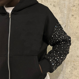 Qualité supérieure Dernière conception Hommes Strass Hoodies Nouvelle Arrivée Zipper Hommes Strass Hoodies basics coton mélangé - Product Image 4