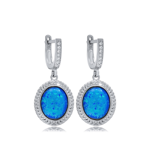 Forme ovale bleu opale charme balancent boucle d'oreille en gros turc fabriqué à la main 925 en argent Sterling bijoux fins pour les femmes - Product Image 4