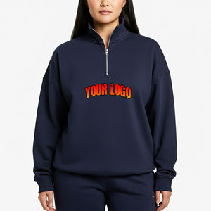 Sudadera de Felpa 100% Algodón para Mujer, Estilo Urbano, Gruesa, Lisa, Extra Grande, con Cierre de Cremallera de un Cuarto, Novedad de 2025 - Product Image 1